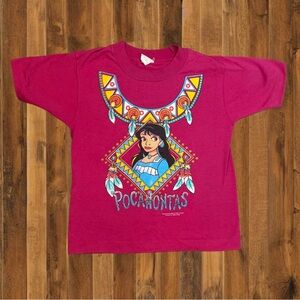 Vintage 90s Golden Films Pocahontas Graphic T-Shirt Kids Pink Cartoon Tee